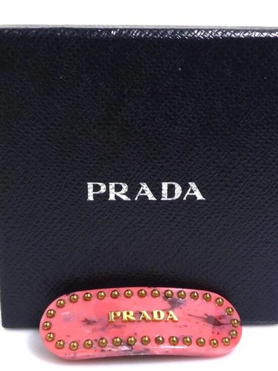 Auth PRADA Barrette Hair Clip Pink/Gold Resin/Metal main image 10